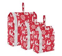 3 PCs Transparent PVC Packing Cubes, Shoes Travel Organizers, Waterproof Check Oxford Clothes Toiletry Storage Bag Print Santa Claus Laugh White Snowfakes On Red