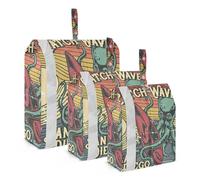 3 PCs Transparent PVC Packing Cubes, Shoes Travel Organizers, Waterproof Check Oxford Clothes Toiletry Storage Bag Print Retro Octopus Kraken Catch Surfboard San Diego