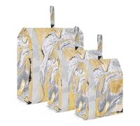 3 PCs Transparent PVC Packing Cubes, Shoes Travel Organizers, Waterproof Check Oxford Clothes Toiletry Storage Bag Print Ink Marble Golden Yellow, Silver Grey Black Marble