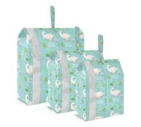 3 PCs Transparent PVC Packing Cubes, Shoes Travel Organizers, Waterproof Check Oxford Clothes Toiletry Storage Bag Print Swan Parent With Water Lily Flowers Green Leaves Pond