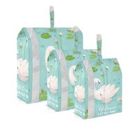 3 PCs Transparent PVC Packing Cubes, Shoes Travel Organizers, Waterproof Check Oxford Clothes Toiletry Storage Bag Print Swan Parent With Water Lily Flowers Leaves Pond