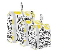3 PCs Transparent PVC Packing Cubes, Shoes Travel Organizers, Waterproof Check Oxford Clothes Toiletry Storage Bag Print Yellow Lemon Slices If Life Gives You Lemons Make