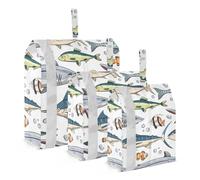 3 PCs Transparent PVC Packing Cubes, Shoes Travel Organizers, Waterproof Check Oxford Clothes Toiletry Storage Bag Print Ocean Tropical Fishes Underwater Animals Marine Life