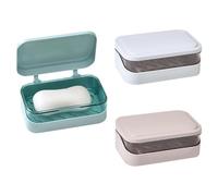 3 Pcs Travel Storage Box Set - Leakproof Rectangular Containers with Removable Drainer Lids, Plastic Dish for Bathroom & On-the-Go Use (Assorted Colors)