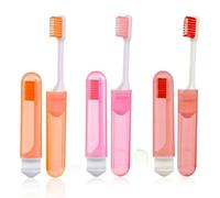 3 Pcs Travel Toothbrush, Portable Folding Toothbrush Soft Bristle Mini Tooth Brush with Case Travel Size Toiletries Stuff for Camping School, Multicolor (Orange, red, Bright Pink)