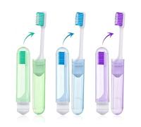 3 Pcs Travel Toothbrush, Portable Folding Toothbrush Soft Bristle Mini Tooth Brush with Case Travel Size Toiletries Stuff for Camping School, Multicolor (Purple, Green, Blue)
