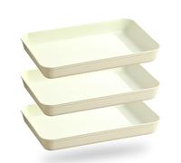 3 PCS Trays for Food Serving, 4cm Deep Serving Tray Rectangular Plastic Platters for Party Food Snacks Fruit Drinks Tea Sandwich (31x21x4cm, Beige White)