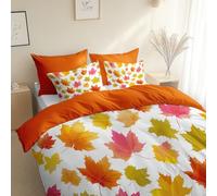 3 pcs Ultra Soft Hypoallergenic Printed Duvet Cover Set, Orange Color Microfiber Bedding, with Hidden ZipperVector Illustration Botanical Maple Leaf with Pillowcases Double Size 200 x 200 cm