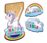 3 Pcs Unicorn 7th Birthday Number Sign Centerpiece, Unicorn Theme 7th Number Stand Sign, Unicorn 7th Birthday Wooden Tiered Tray Table Home Decoration (Double-Sided)