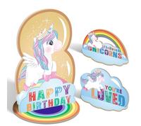 3 Pcs Unicorn 8th Birthday Number Sign Centerpiece, Unicorn Theme 8th Number Stand Sign, Unicorn 8th Birthday Wooden Tiered Tray Table Home Decoration (Double-Sided)