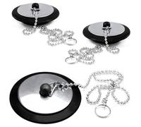 3 Pcs Universal bath plug, Bathroom Sink Plug Replacement, Drain Stopper for Bathroom Kitchen, Kitchen Sink Plug with Stainless Steel chain (Size 1.65in To 1.77in, Chain 16.5in)
