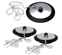 3 Pcs Universal Bath Plug with 40cm Stainless Steel Chain,Black Rubber,Bath Plug Replacement,Bathroom Sink Plug Replacement,Kitchen & Bathroom Sink Plug Replacement