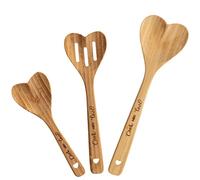 3 Pcs Valentine‘s Day Bamboo Heart Shaped Spoons Kitchenware Engraved Bamboo Wooden Spoons for Kitchen Gifts Serving Stirring Baking Mom Wife Weddings Kitchen Hostess