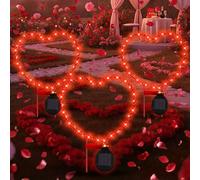 3 Pcs Valentines Red Heart Shaped Solar Lights Metal Decorative Lamps with Stakes for Garden Yard Path or Landscape Light Outdoor Decor, 12.7 x 9.3 Inch