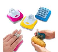 3 Pcs Vegetable Brush, Hard Nylon Bristles Root Potato Carrot Scrubbing Brush, Ergonomic Arc Handle for Secure Grip, Effective Clean Mud Dirt on Cucumber Peach Yam, Kitchen Gadgets (Blue, Yellow, Red)