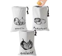 3 Pcs Vegetable Storage Bags, Drawstring Bags for Potato, Onion and Garlic