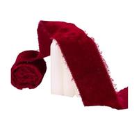 3 Pcs Velvet Ribbon, 1.5 Inch x 1.5 Yds Handmade Frayed Raw Edge Silk Ribbons Craft for Christmas Wedding Home Decor(Wine Red)