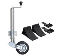 (3 pcs) vidaXL Folding Jockey Wheel 60 mm with Wheel Chocks Trailer Caravan Horse Box