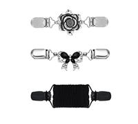 3 Pcs Vintage Elastic Shawl Cardigan Collar Clips & Back Pant Waist Tightener Clothes Brooch Clips for Women, 3 Styles, Alloy, Cloth, Rhinestones, no gemstone