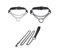 3 Pcs Vintage Love Heart Black Leather Choker Collar and Leash Set for Dogs Pet Emo Gothic Cospaly Gifts Collars Chokers (Black)