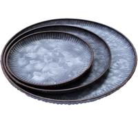 3 PCS Vintage Round Galvanized Trays Metal Iron Tray with Rust Color Trim,Unique Butler Tray,Home Decorative Centerpiece for Dining Table,Farmhouse Look Rustic Accessories for Weddings and Parties