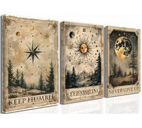 3 Pcs Vintage Tarot Canvas Wall Art Retro Astrology Mystical Sky Celestial Paintings Pictures Wall Decor Poster Print Artwork for Bedroom Dorm Apartment Home Decoration