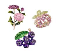 3 Pcs Violet Floral Brooches, Women's Sparkling Rhinestone Botanical Flower Blueberry Drip-Style Alloy Pins Rustic Country-Style Jewelry Accessories Women's Evening Gown, Cheongsam, Suit, and Shirt
