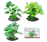3 Pcs Vivarium Plants Realistic Reptile Terrarium Decorations - Flexible Fake Foliage for Bearded Dragon Gecko Snake Tortoise & Aquatic Frog,Zero-Maintenance Green Decor for First-Time & Busy Keepers