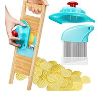 3 Pcs Waffle Fry Cutter Set Crinkle Cutter for Potatoes French Fry Lattice Maker Carrot Wavy Chopper Slicer Stainless Steel Knife with Protective Cover for Home Veggies Pickle Kitchen Food Safety