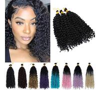 3 Pcs Water Wave Marlybob Crochet Hair Extensions 14 Inch Synthetic Hair Deep Wave Curly Braiding Hair Weft Afro Curl Twist Hair Braids for Women Natural Black