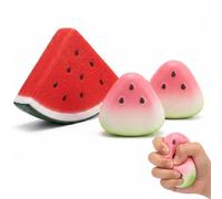 3 PCS Watermelon Squishy, Fruit Squishy Set of Three, Office Desk Decor, Stress Relief Tools for Focus, Hand Exercise, Travel Companion, Two Small and One Large Fruit Squishies