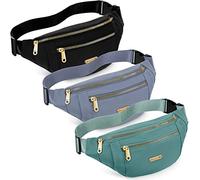 3 Pcs Waterproof Fanny Packs for Women and Men Waist Pack with Adjustable Strap Waist Pouch for Sports Running Exercise Walking Travel, Black, Blue, Green