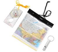 3 Pcs Waterproof Map Case & Compass Set - Survival Kit with Orienteering Compass, Emergency Whistle for Hiking, Scouting & Outdoor Adventures