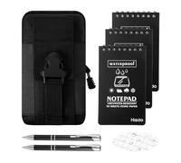 3 PCS Waterproof Notebook,Pocket Notepad with 2 Ballpoint Pens and 1 Hanging Bag,Mini Spiral Notebook 3 In × 5 In,All-Weather Paper with Grid for Outdoor Activity Recording and Tactical (Black)