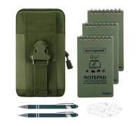 3 PCS Waterproof Notebook,Pocket Notepad with 2 Ballpoint Pens and 1 Hanging Bag,Mini Spiral Notebook 3 In × 5 In,All-Weather Paper with Grid for Outdoor Activity Recording and Tactical(Green)