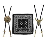 3 Pcs Western Bolo Tie Necklace, 2 Piece Western Bolo Tie Necklace and 1 Piece Cowboy Bandana, Wild West Themed Jewelry for Men and Women, Country Style Costume Party Outfit