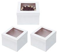 3 Pcs White Cake Boxes with Window, 8 Inch Cake Box, Cakes Containers with Removable Lids, Cardboard Square Baking Boxes for Cupcakes Pies Cookies Bakery, Cookies, Dessert, Wedding, Birthday Party
