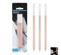 3 Pcs White Charcoal Pencils, White Sketch Pencils for Artists Beginner Designer Professional Highlight Pencil for Shading Detailing Blending on Dark Paper Drawing Pencil for Art Illustration Crafting