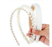 3 PCS White Cute Headbands for Women White Headband, Pearl Headband, Non Slip Pearl Wide Headbands Fashion Pretty Beaded Hair Band Vintage Hair Accessories for Womens Girls Brides Weddings Anniversary