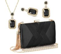 3 Pcs Women Clutch Purse Handbag Evening Purses Bag for Wedding Vintage Banquet Handbag Retro Earrings Necklace Jewelry Set