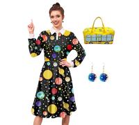 3 Pcs Women Halloween Costume Sets Peter Pan Collar Ms. Frrizle Cosplay Dress with Earrings Black XL