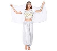 3 Pcs Women's Belly Dance, Indian Clothes Sequins for Princess Costume, Set of Dancing Top Lantern Trousers and Head Chain - White - One size