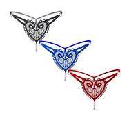 3 PCs Women's Brief Thongs Underwear Retro Pearl Love Embellished Thong Women's Interesting Ultra Thin Panties Low Waist Beaded Maternity Knickers