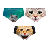 3 Pcs Women's Funny Naughty 3D Printed Cat Tail Underwears Sexy Briefs with Cute Ears Bachelorette Party Gifts, Colorful, L