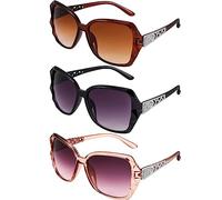 3 Pcs Women's Vintage Large UV 400 Polarized Sunglasses with Oversized Classic Shiny Frame and Sparkling Design