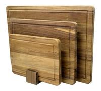 3 Pcs Wood Cutting Boards with Holder, 43cm, 33cm and 25cm Wooden Chopping Board Set, Butcher Block with Juice Groove for Meat Vegetables Fruit, Thick Solid Wood Serving Trays