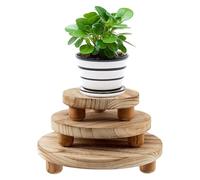 3 Pcs Wood Plant Stand, 10/8/6in Mini Wooden Stool Display Stand Wooden Plant Stool Vintage Plant Stand Wooden Risers Pedestal Potted Plant Stand Round Flower Pot Base Holder for Indoor Outdoor Decor