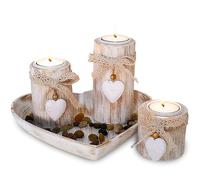3 Pcs Wooden Candle Holders, Romantic Home Decor, Vintage Heart Shaped Candle Holders Set, Love Candlestick Holders for Living Room Accessories, Wood Fall Decor Ornaments for Home Accessories