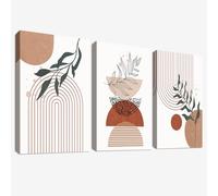 3 Pcs Wooden Framed Boho Abstract Geometric Canvas Wall Art Canvas Prints Black Beige Terracotta Minimalist Art Painting Picture for Living Room Bedroom Hallway Home Wall Decor 90x40cm(12"x16"x3pcs)