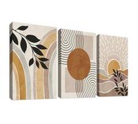 3 Pcs Wooden Framed Canvas Wall Art Canvas Prints Boho Mid Century Modern Painting Bohemian Nature Plants Desert Sun Pictures for Living Room Bedroom Bathroom Hallway Wall Decor 50x70 cm x3pcs